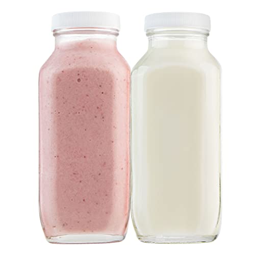 16 oz Glass Milk Bottle with Lid (16oz / 2 Pack)