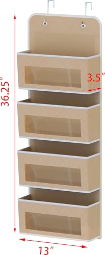 4 Clear Window Pocket Over Door Hanging Organizer (4 Pockets / Beige)