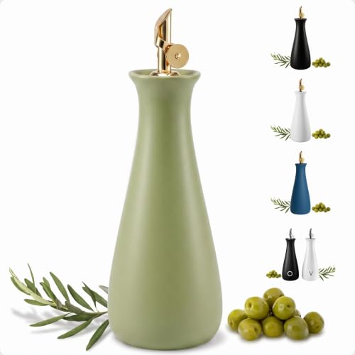 Ceramic Olive Oil Dispenser with Self (Olive)