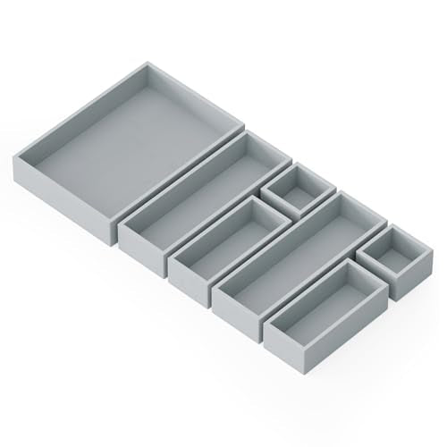 7 Piece Bamboo Drawer Organizer Storage Boxes Set (7-Piece / Gray)