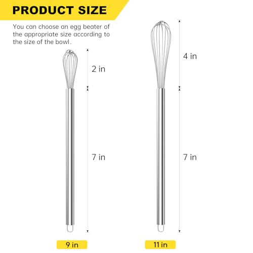 Mini Whisks Stainless Steel Whisk Set 9" 11" (Long Mini / 2 Piece)