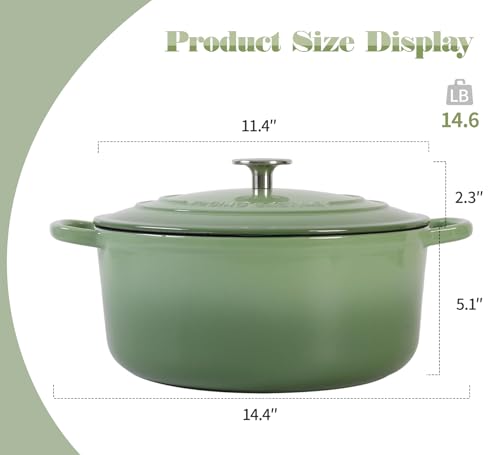 Enameled Dutch Ovens Cast Iron Dutch Oven Pot with Lid for Bread Baking (Pistachio Green / 7QT)