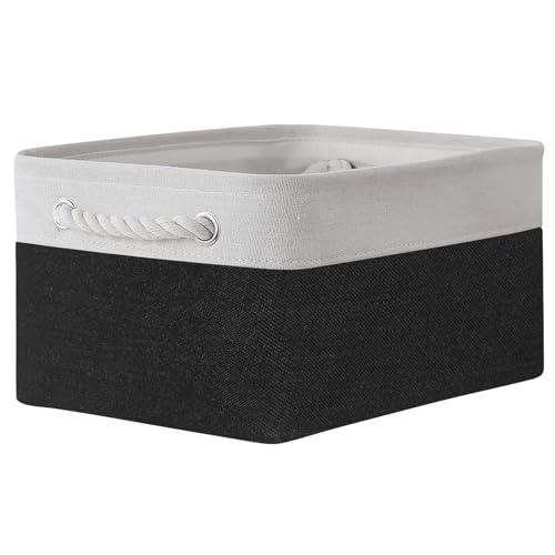 Storage Bins for Shelves (White & Black / Medium -13.8Lx9.8Wx6.7H)