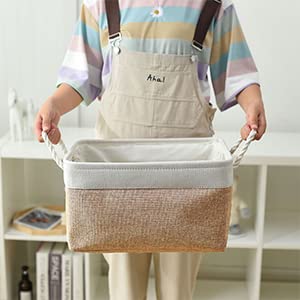Fabric Storage Baskets (White&Khaki / Large (Pack of 3))