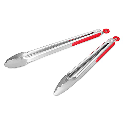 304 Stainless Steel Kitchen Cooking Tongs (12" & 14" / Red)