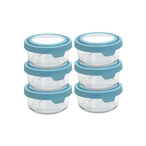 2 Cup Glass Storage Containers with Lids (2 Cup Set of 6 (Mineral Blue))