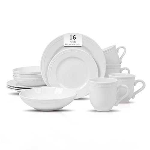 HomeVSS 16 Piece Pearl Dots Stoneware Dinnerware Set