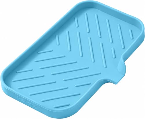 Silicone Soap Dish with Drain Spout (Light Blue / M(9.6"×5.3"))