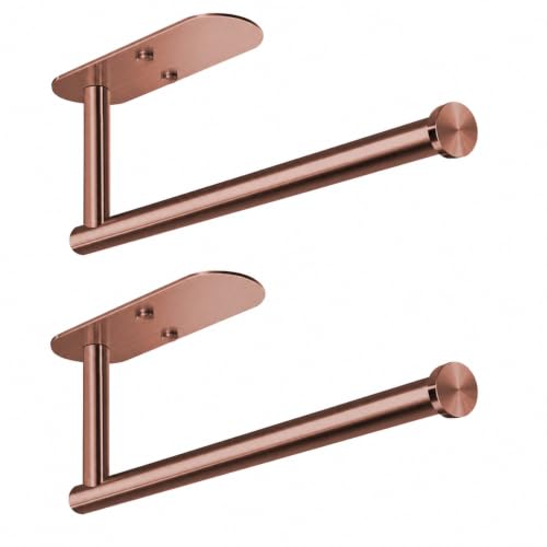 Adhesive Paper Towel Holder Under Cabinet Wall Mount for Kitchen Paper Towel (Rose Gold / 2 Pack)