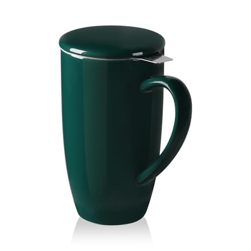 Sweejar Porcelain Tea Infuser Mug with Lid (Jade / Tea Cup(20 Fl Oz))