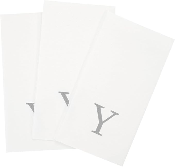Luxenap 15.8 X 7.9 Inch Linen-Feel Guest Towels, 50 Lettered Hand Towels - Silver Letter 'Y', Sans Serif Font, White Paper Dinner Napkins, airlaid, For Restrooms And Tables - Restaurantware