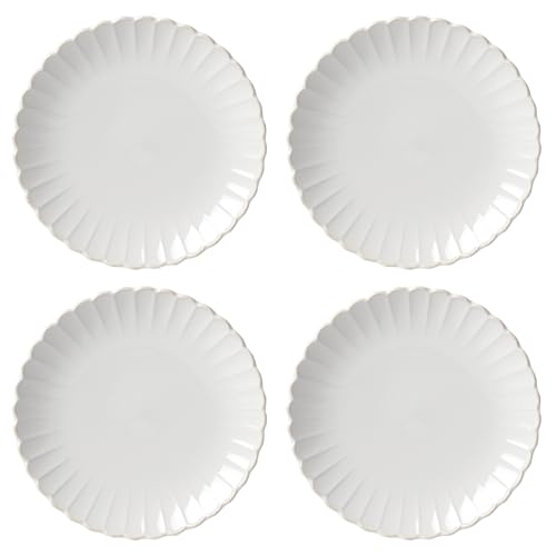 French Perle Scallop White Dinner Plate Set for 4 (Dinner Plates, Set of 4 Perle / White)