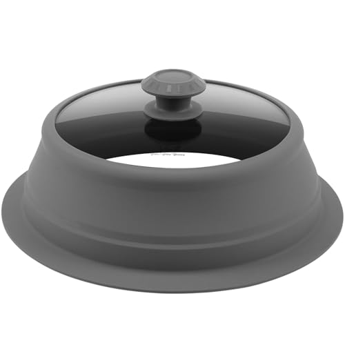 Collapsible Microwave Splatter Lid with Vented Tempered Glass Cover Wok Lid for Microwave Safe (11-12.5 inch / Grey)