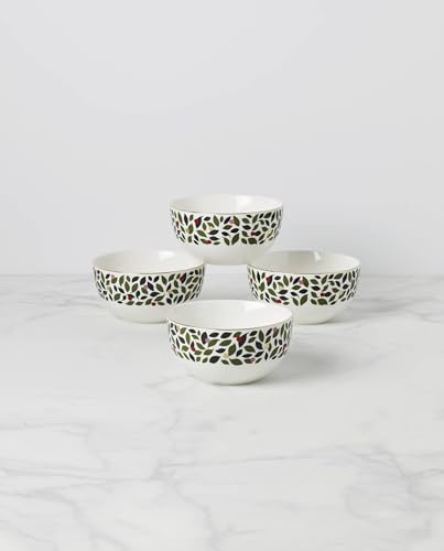 Evergreen Porcelain Christmas Cereal Bowl Set for 4 (Soup/Cereal Bowls, Set of 4)