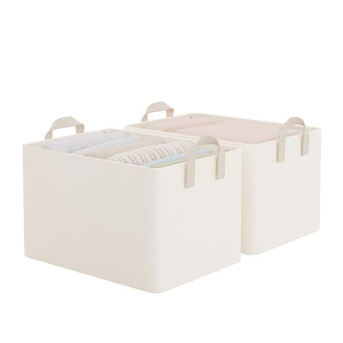 Fabric Storage Bins (Beige(Cottlyn Fabric) / 16 ½" L x 12" W x 10 ¼" H)
