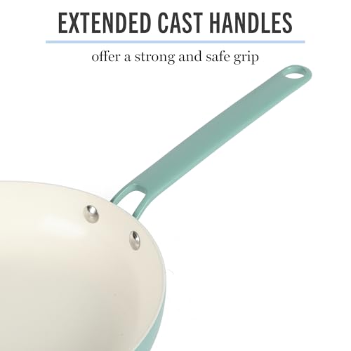 Emmeline Premium Nonstick PFA Free Ceramic Interior 12 Piece Heavy Gauge Enamel Aluminum Pots and Pans Cookware Set (12-Piece Cookware Set / Teal)