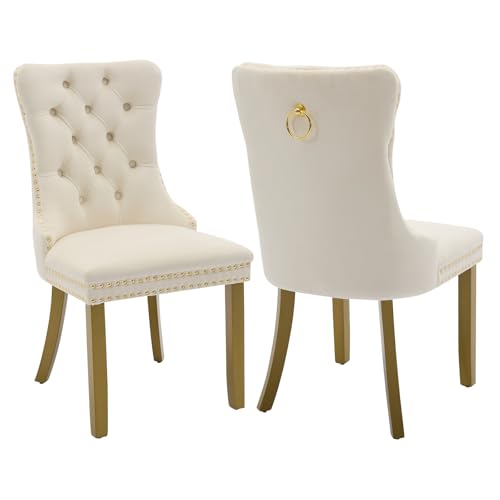 Cream Velvet Dining Chairs Set of 2 (Cream)