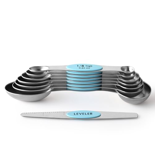 Stainless Steel 8 Magnetic Measuring Spoons (Blue (Aqua Sky) / 2-Pack)