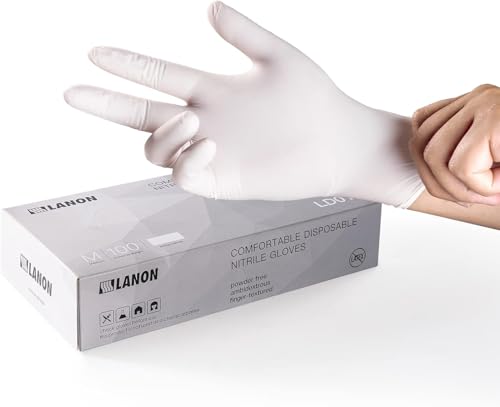 LANON Food Safe White Disposable Nitrile Gloves (Large (Pack of 100))