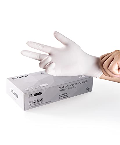 LANON Food Safe White Disposable Nitrile Gloves (Small (Pack of 100))