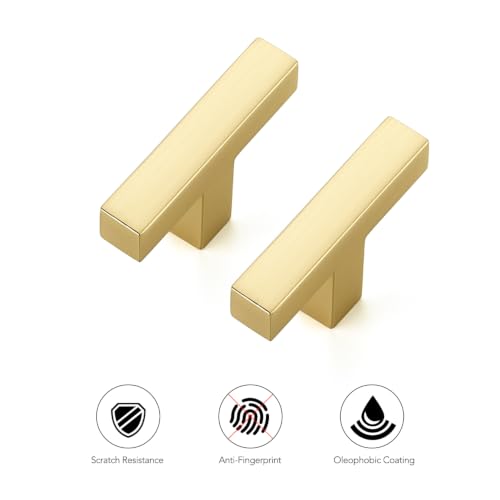 Brushed Gold Cabinet Handles Solid Drawer Pulls Single Hole 30 Pack (Brushed Gold / Single Hole)
