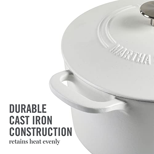 Gatwick 7 Quart Enamel Cast Iron Dutch Oven Pot with Lid (White Matte / 7-Quart)