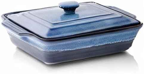 KOOV Ceramic Casserole Dish With Lid, Covered Rectangular Set, Lasagna Pan for Cooking, Baking Dish for Dinner, Kitchen, 9 x 13 Inches, Reactive Glaze (Nebula Blue)