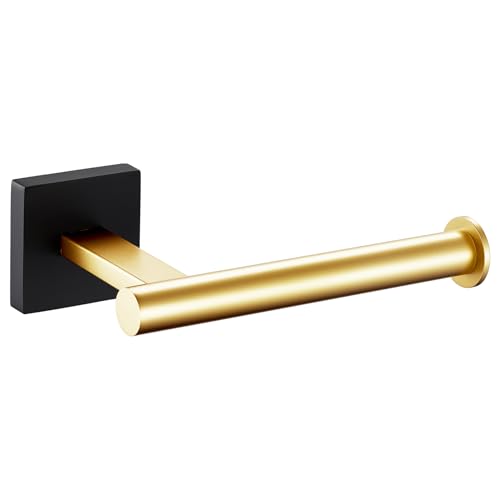 Toilet Paper Holder Toilet Roll Holders Hold Mega Rolls Kitchen Bathroom Tissue Paper Dispenser Black with Gold Stainless Steel (Black Gold / Vertical)