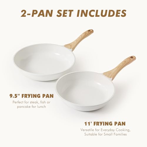 Ceramic Nonstick Frying Pan Skillets (White / 9.5+11 Inch)