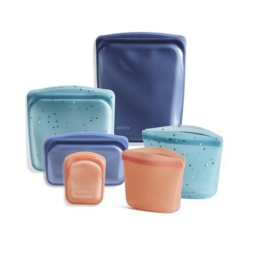 Silicone Reusable Food Storage Bags (Sea Spray+Coral+Deep Ocean / 6-Pack)