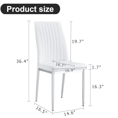 White Modern Dining Chairs Set of 6 PU Leather Armless Upholstered Chair for Dinner Room (S- White)