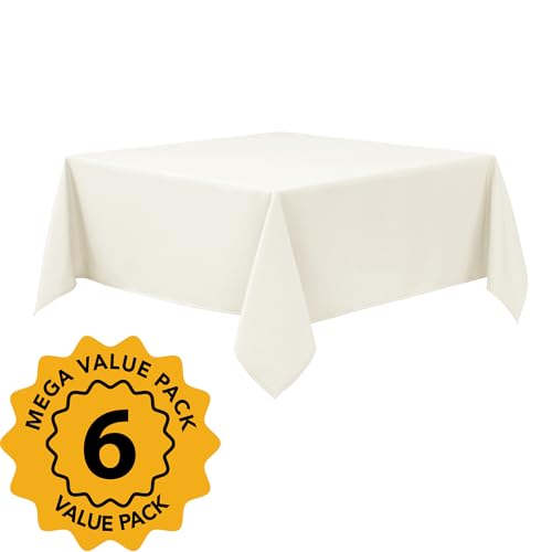 6 Pack Ivory Tablecloths for Square Tables (Ivory / 54x54 In, 6 Pack)