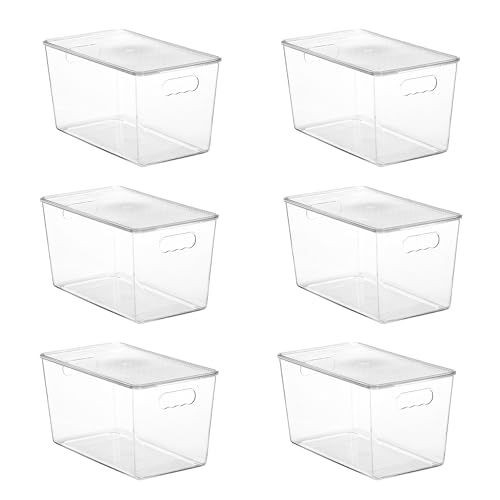 6 Pack Clear Stackable Storage Bins with Lids and Handles (6 Count)