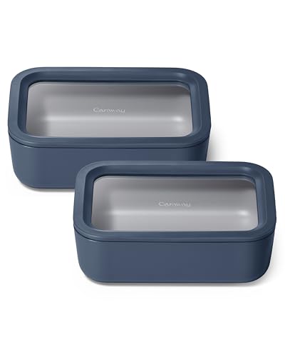 2 Piece Glass Food Storage Set with Lids (Navy / 6.6 Cup Food Storage (2x))