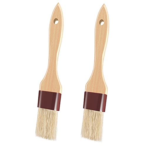 Pastry Brushes for Baking Basting Brush with Boar Bristles and Beech Hardwood Handles Culinary Oil Brush for Barbecue Butter Grill BBQ Sauce Baster Marinade Kitchen Food Cooking Brushes (1 inch - 2PCS)
