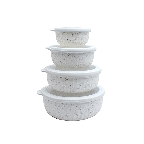 Prep Bowls with Lids (Speckled White / 8 Piece Set - Wide Bowls)
