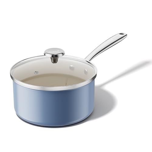 Nonstick Ceramic Sauce Pan With Lid (Blue / 3.5 Quarts)