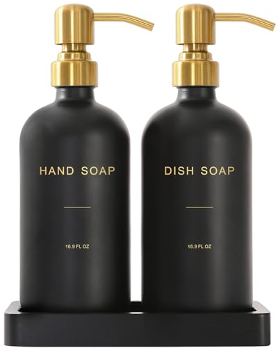 Black Soap Dispenser for Kitchen Sink (Hd Gold Pump & Black Bottle)