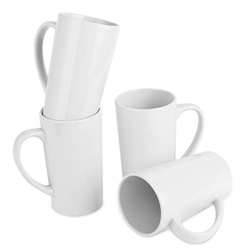 22oz white Super Large tall Ceramic Coffee Mugs Large Handles Set of 4 (tall white)