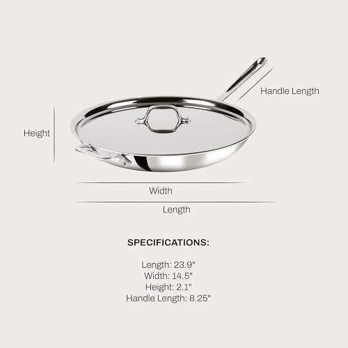 D3® Stainless Steel 14 inch Frying Pan Covered (14" Stainless Steel pan with lid)