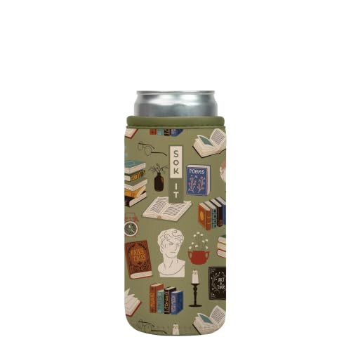 CanSok Sleeve for Beer & Soda Insulated Neoprene Cover (Book Club / 12oz Slim Can Sleeve)