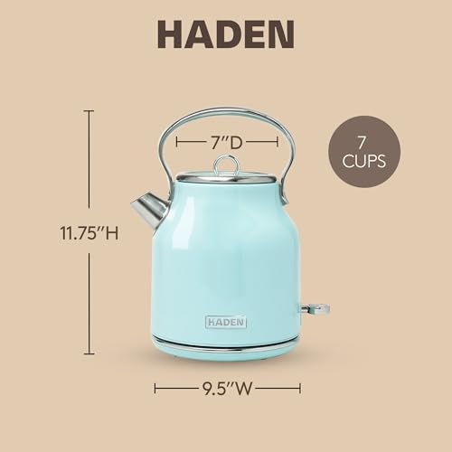 Heritage 1.7 Liter Stainless Steel Retro Electric Tea Kettle with Auto Shutoff and Dry Boil Protection (Turquoise & Chrome)