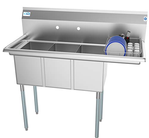 3 Compartment Stainless Steel NSF Commercial Kitchen Sink with Drainboard (Right Drainboard)