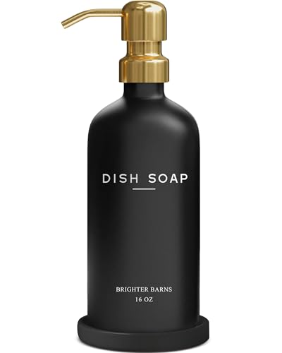 Luxury Glass Dish Soap Dispenser for Kitchen Sink by Brighter Barns (Black Gold D)