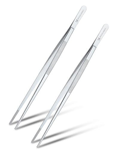 10 Inch Kitchen Food Tweezers Fine Stainless Steel Tweezer Tongs (10" Tweezers - 2 Piece Set)