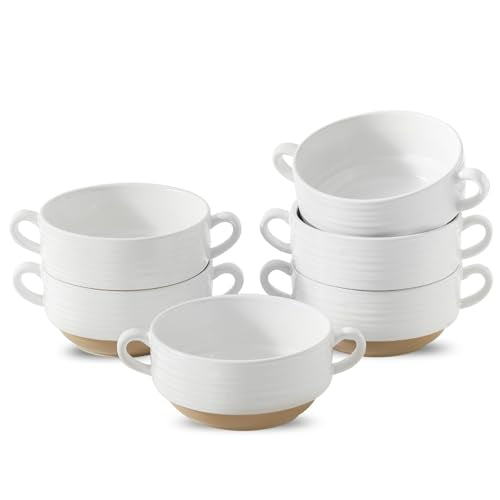 Ceramic Soup Bowls with Handles (White / 20oz - 6pcs)