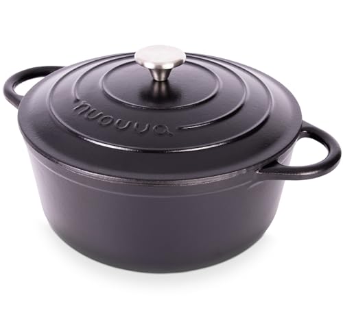 Enamelled Cast Iron Dutch Oven Pot with Lid (Black / 6.4-Quart - Deep)
