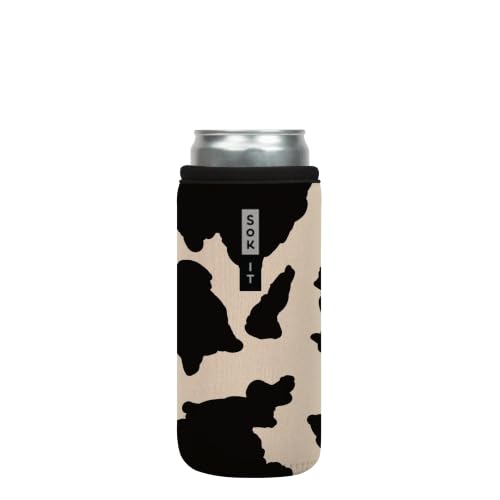 CanSok Sleeve for Beer & Soda Insulated Neoprene Cover (Cow Print / 12oz Slim Can Sleeve)