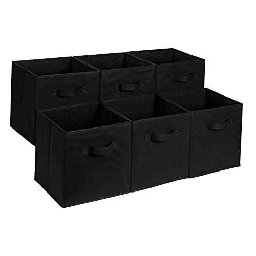 Collapsible Fabric Storage Cube Bins Organizer with Handles (Black / 13"x13"x13")