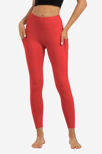 Butt Lifting High Waist Leggings for Women Buttery Soft Yoga Pants with Pockets Moisture (Medium / Red)